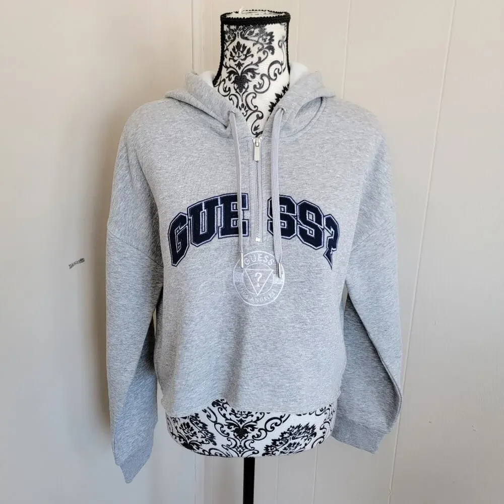 Guess Hannah Quarter Zip Cropped Varsity Hoodie - Picture 1 of 4